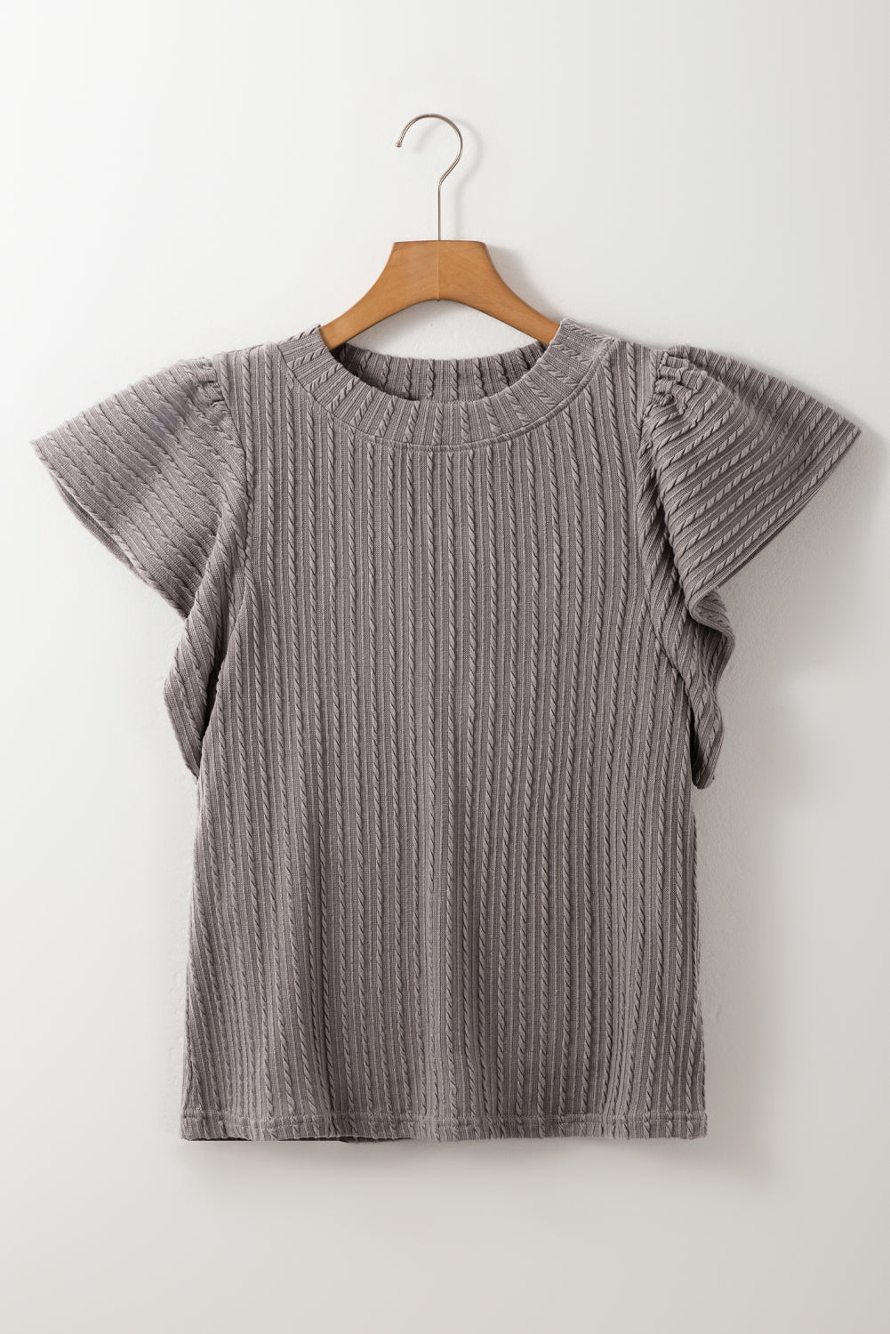 Solid Cable Textured Flutter Sleeve Top