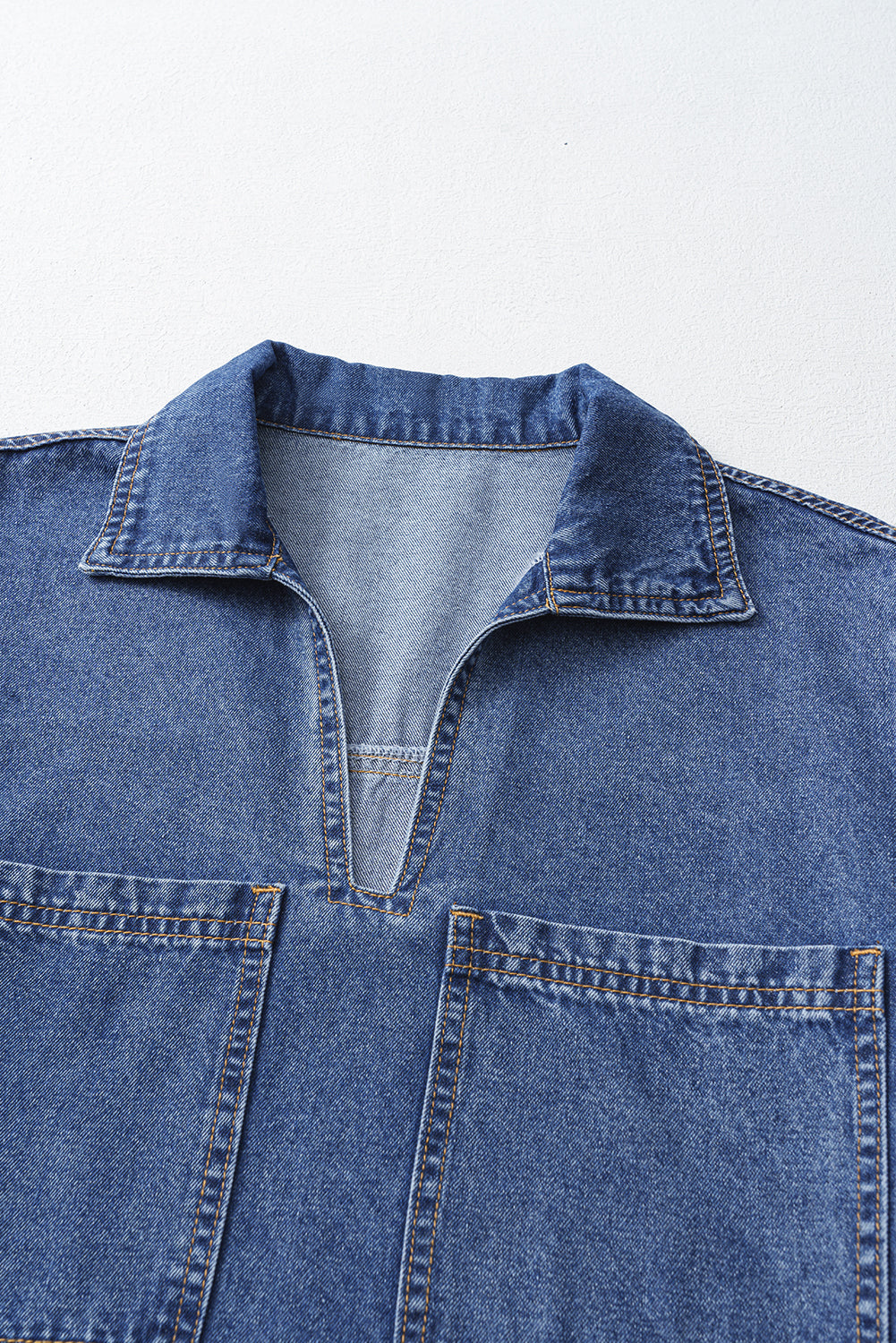 Denim Collared V-Neck Pocketed Dress