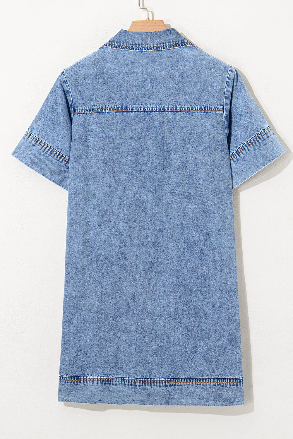Denim Collared V-Neck Pocketed Dress