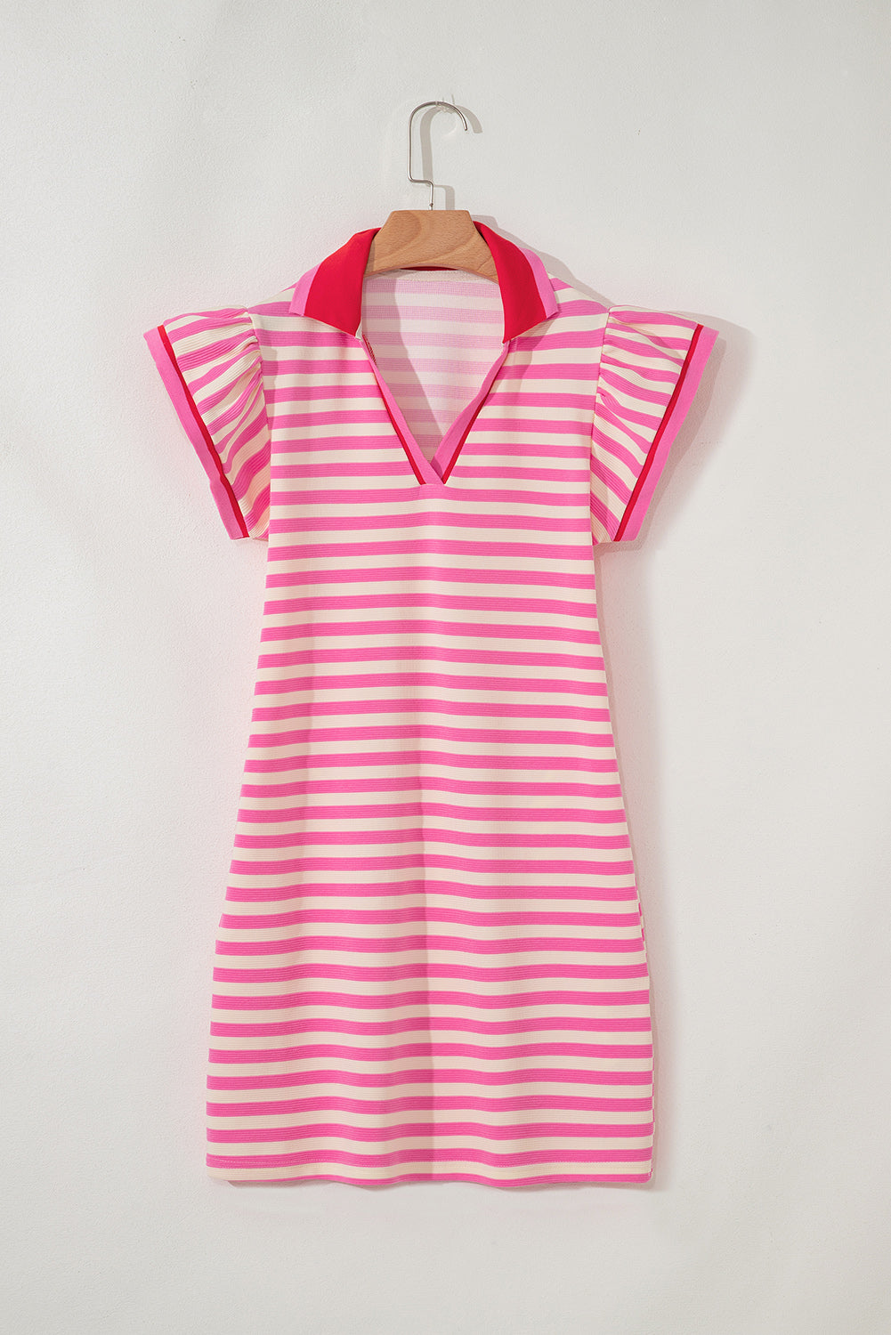 Stripe Contrast Collared V-Neck Dress
