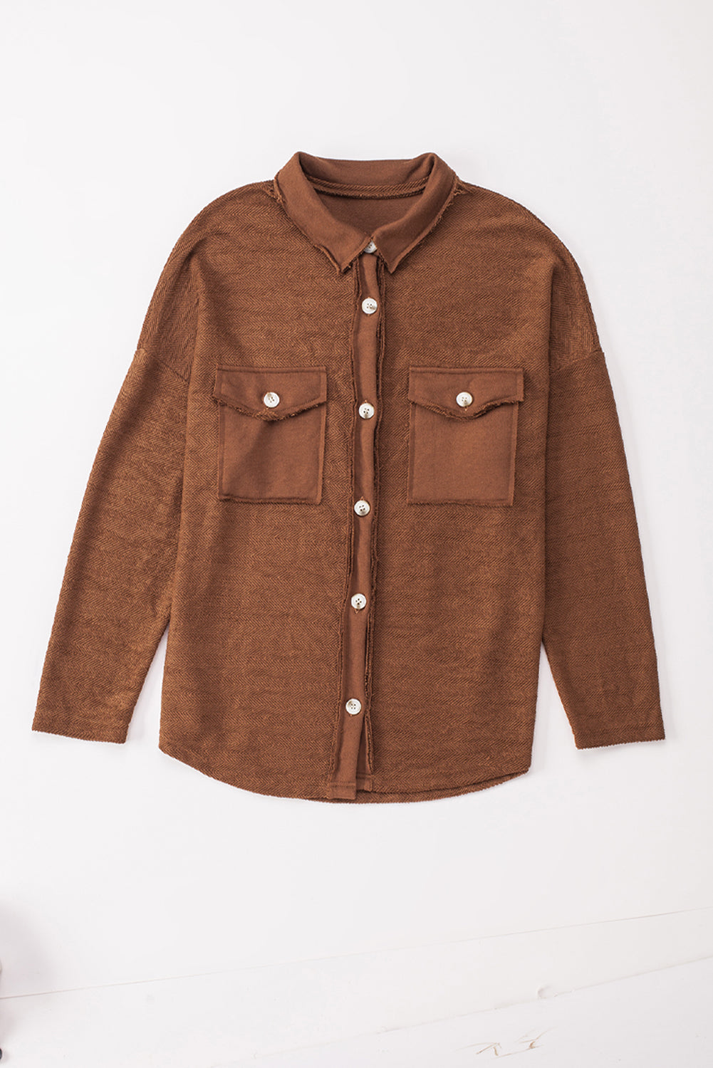 Textured Contrast Flap Pocket Shacket