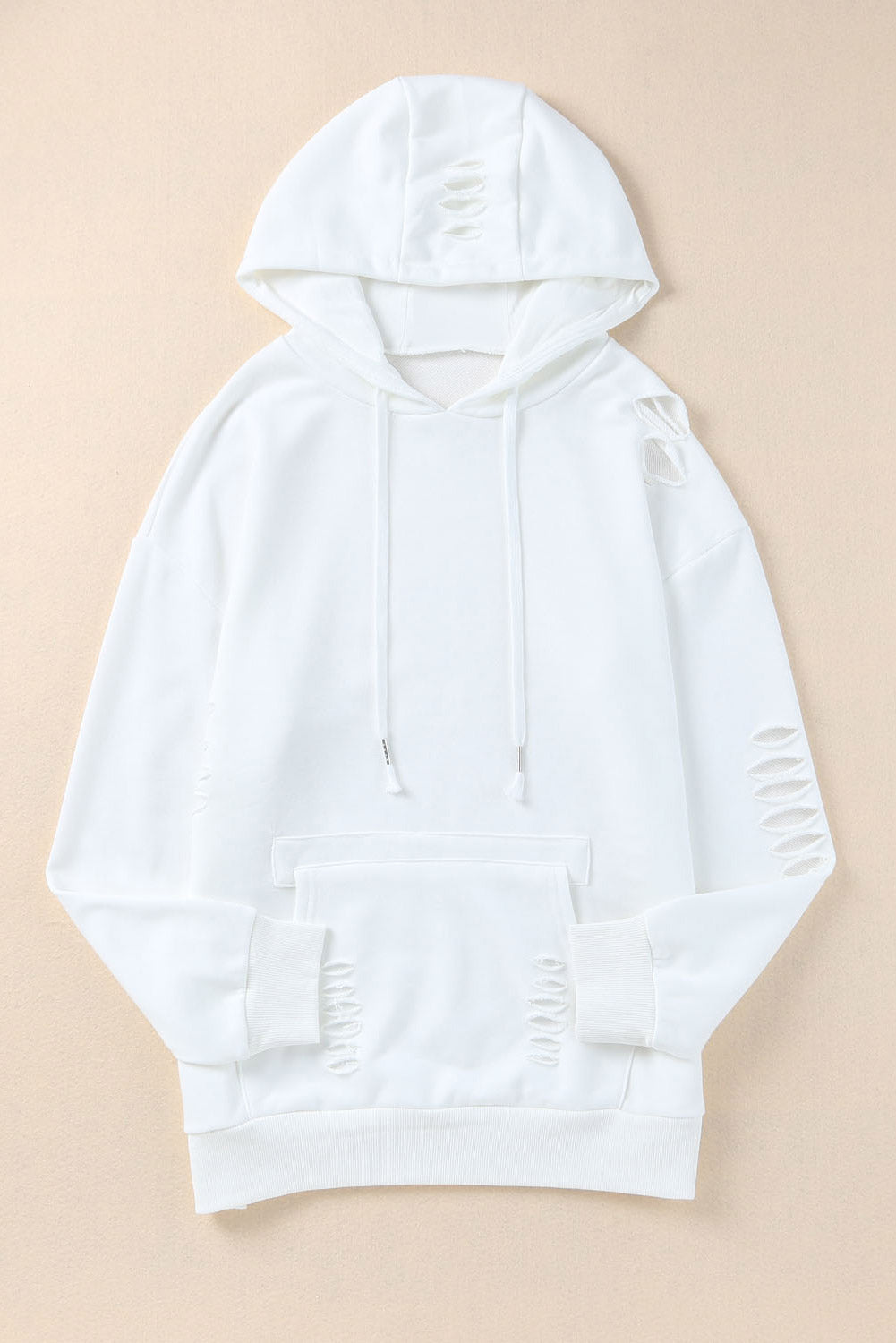 Solid Ripped Hooded Sweatshirt