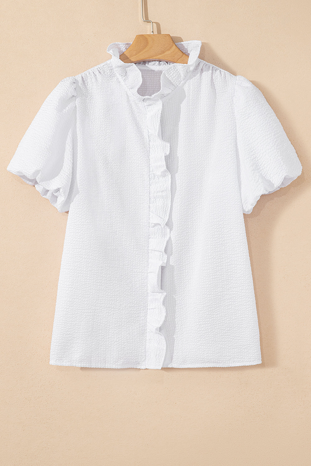Stripe Ruffle Bubble Sleeve Shirt