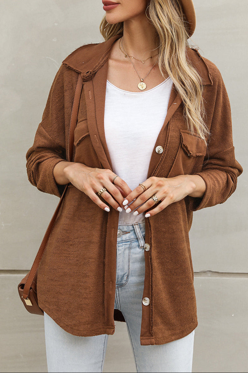 Textured Contrast Flap Pocket Shacket