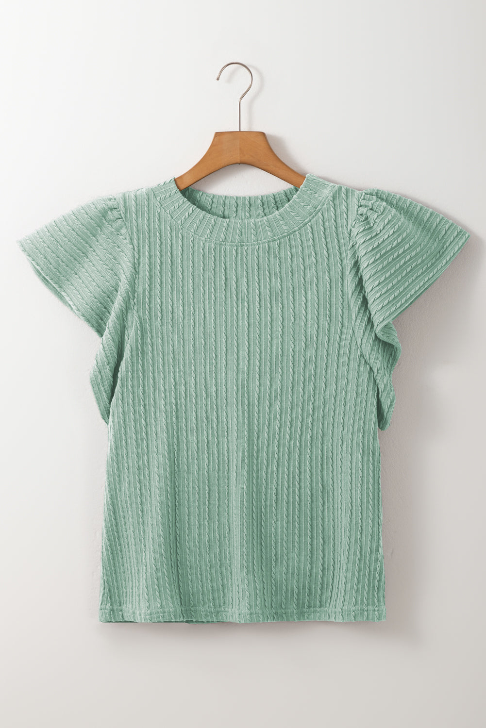 Solid Cable Textured Flutter Sleeve Top