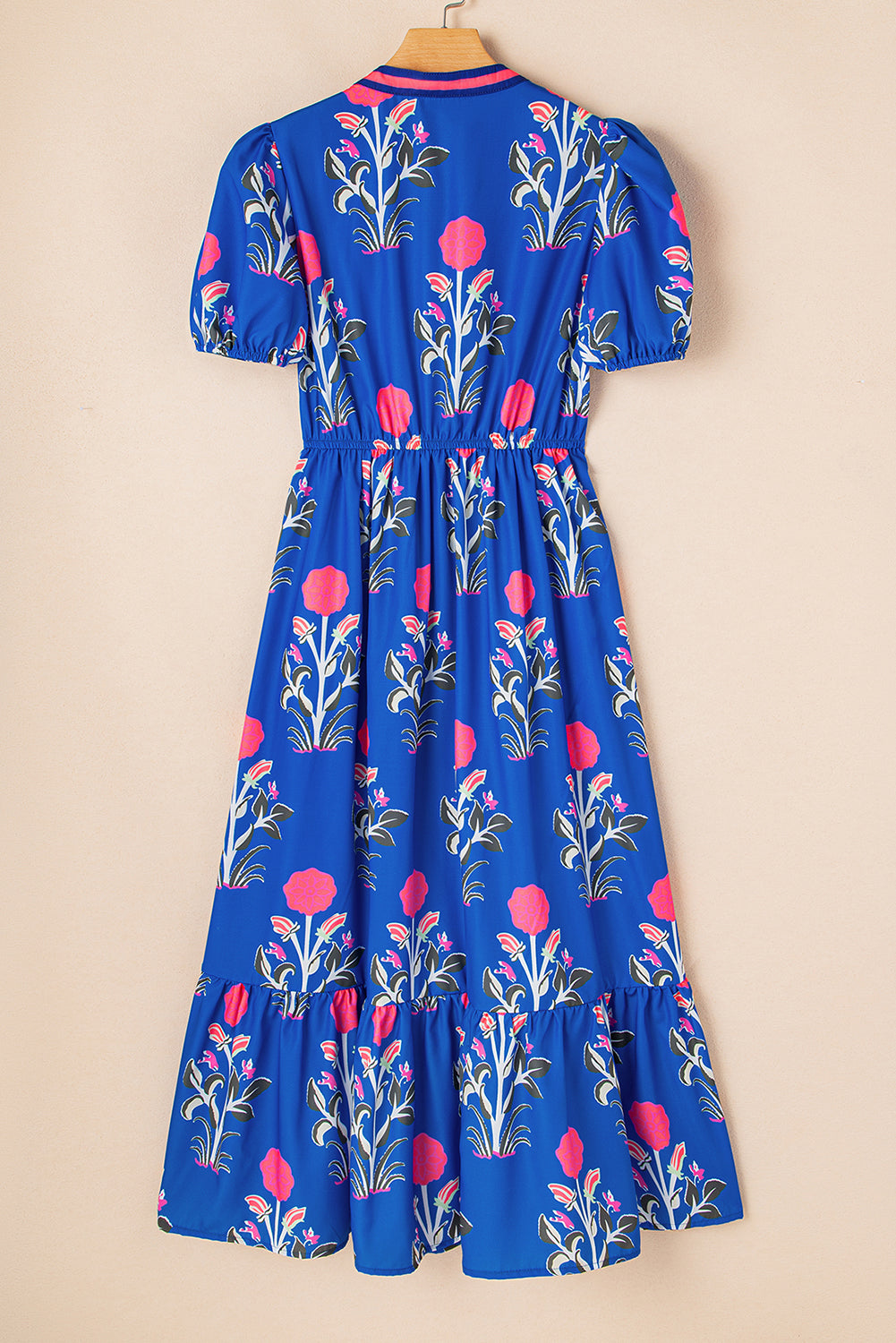 Floral Puff Sleeve V-Neck Midi Dress