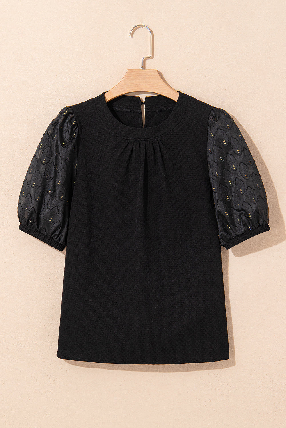 Feather Patchwork Bubble Sleeve Blouse
