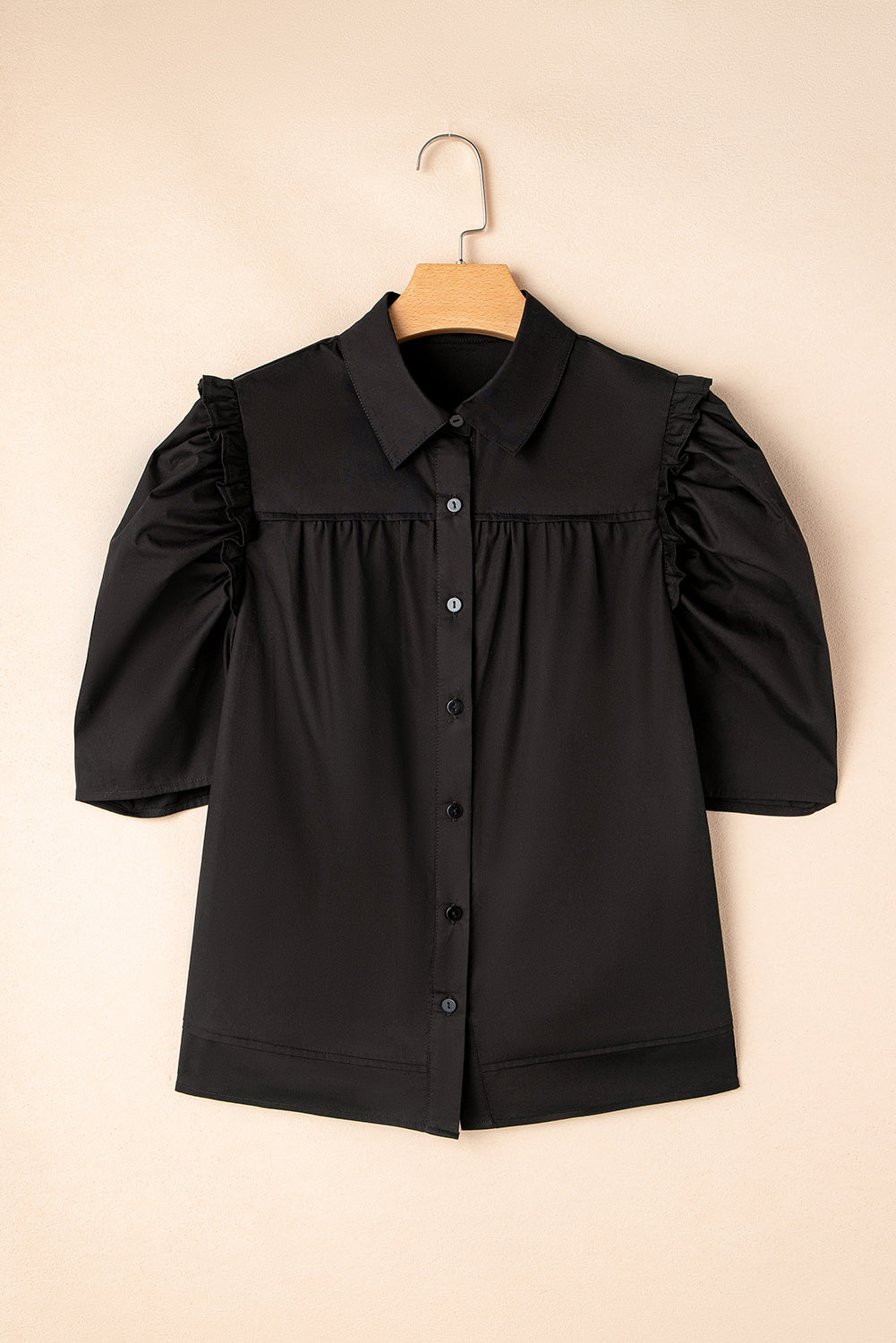 Frilled Puff Sleeve Buttoned Shirt