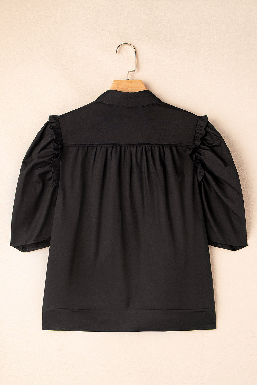 Frilled Puff Sleeve Buttoned Shirt
