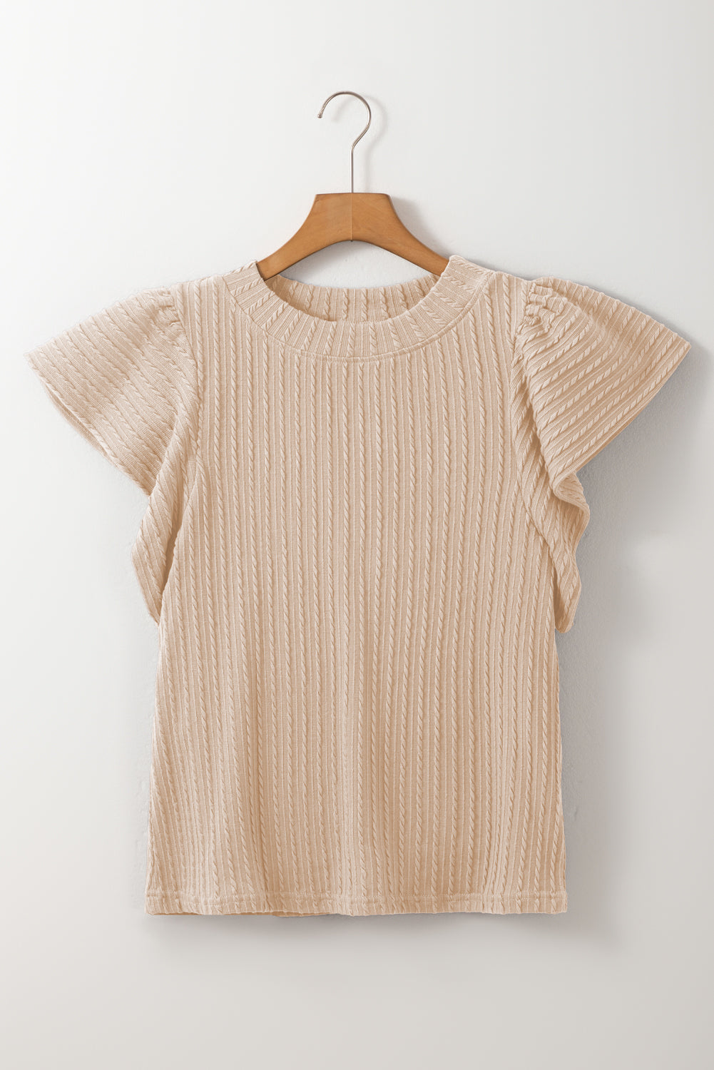 Solid Cable Textured Flutter Sleeve Top