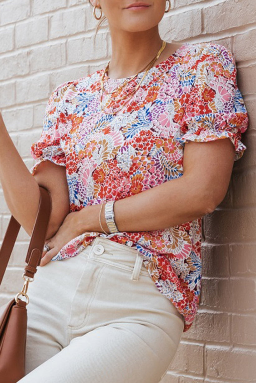 Floral Bubble Sleeve Blouse