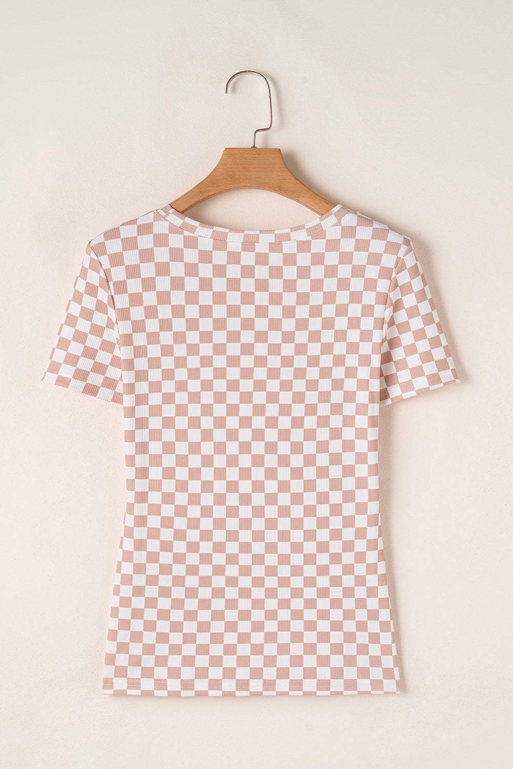 Checker Ribbed Knit Crewneck T-Shirt