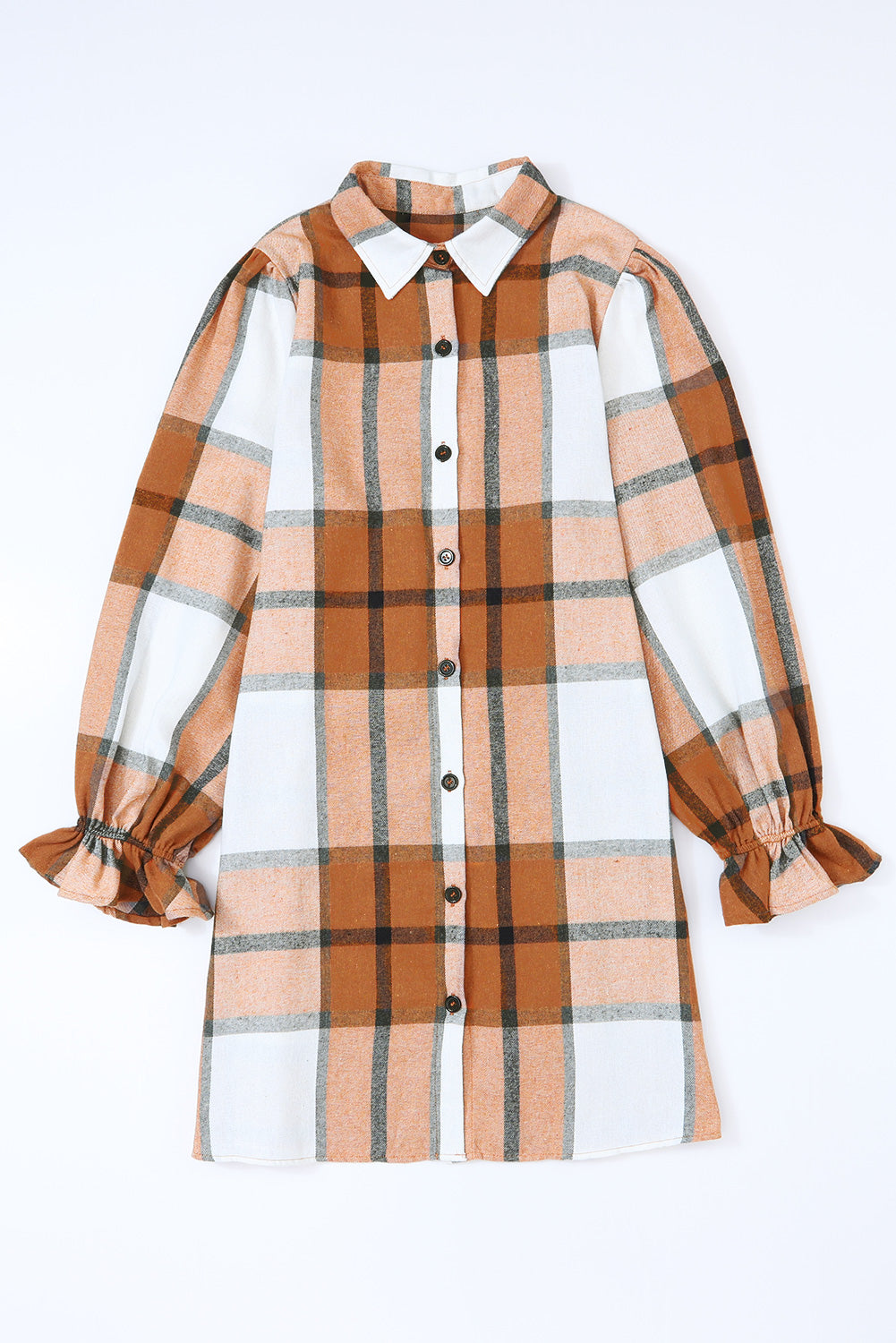 Plaid Ruffle Sleeve Shirt Dress