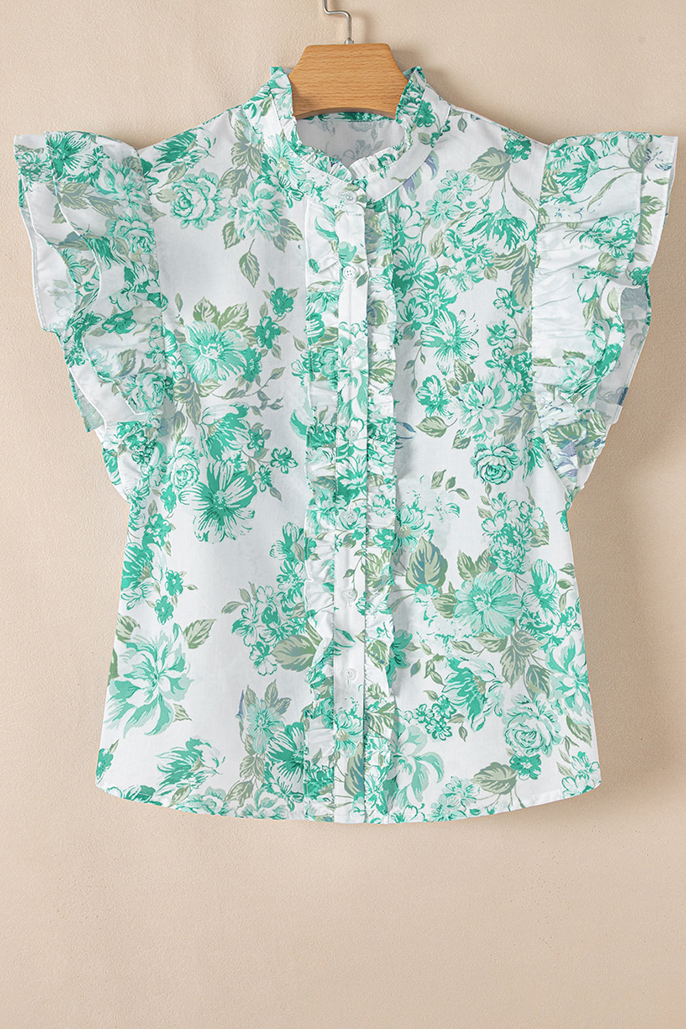 Floral Ruffle Sleeve Buttoned Shirt