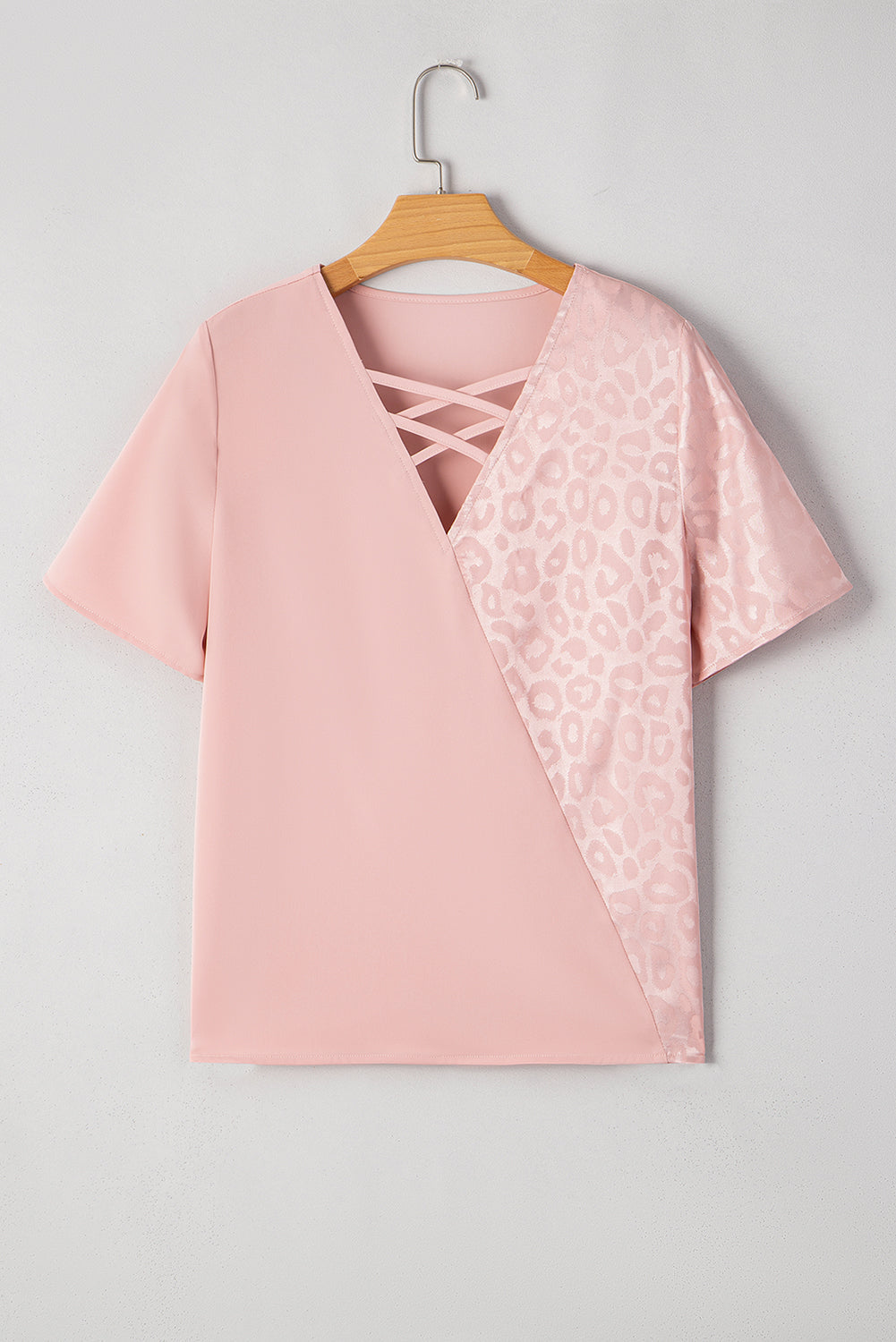 Leopard Patchwork Crisscross V-Neck Blouse