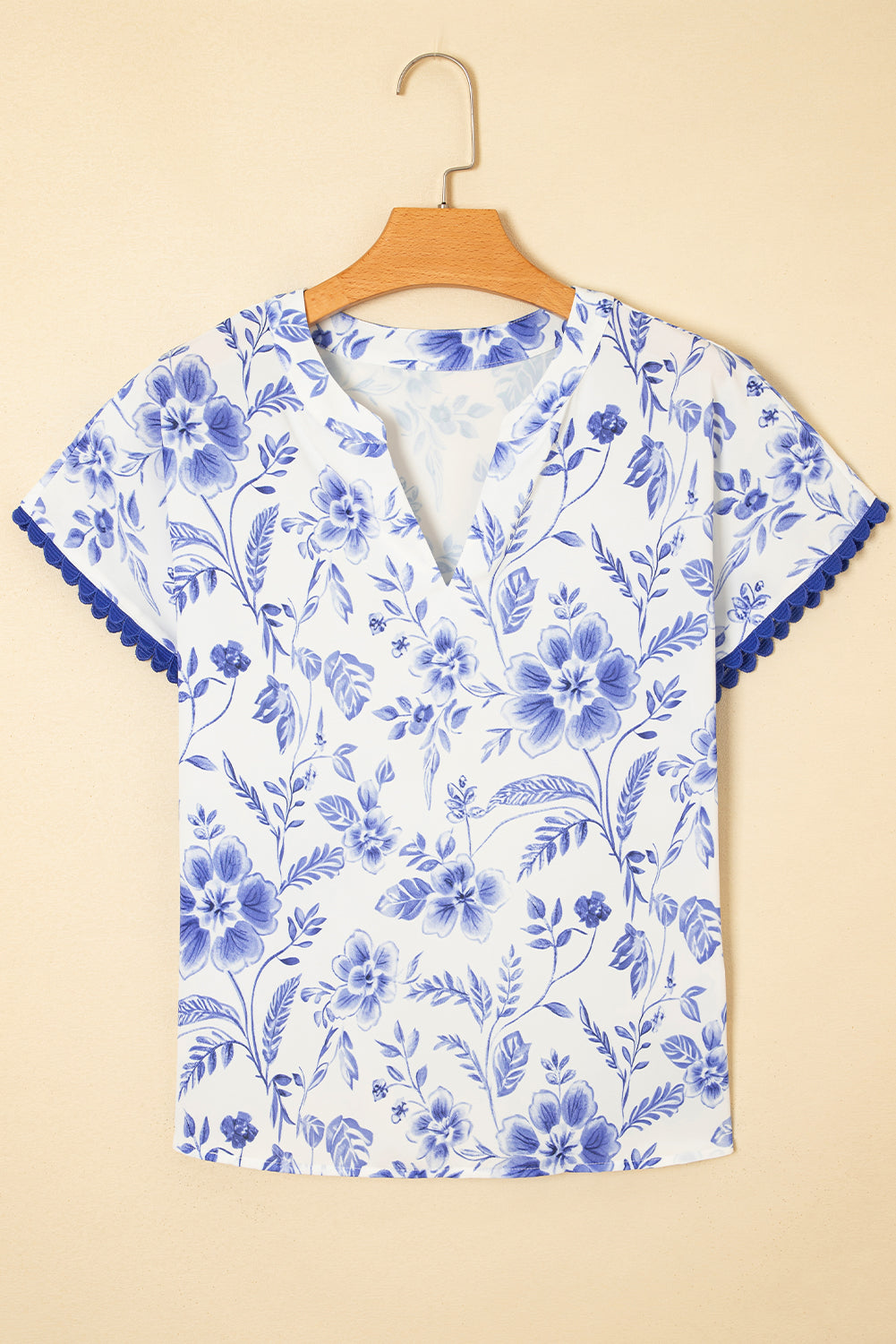Floral Ric-Rac Short Sleeve Blouse