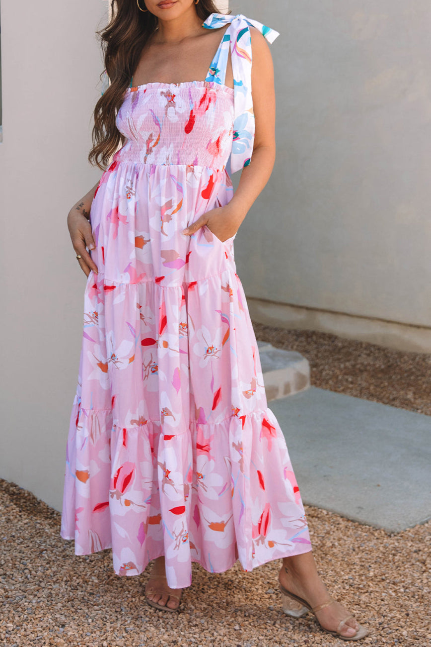 Floral Tied Straps Maxi Dress
