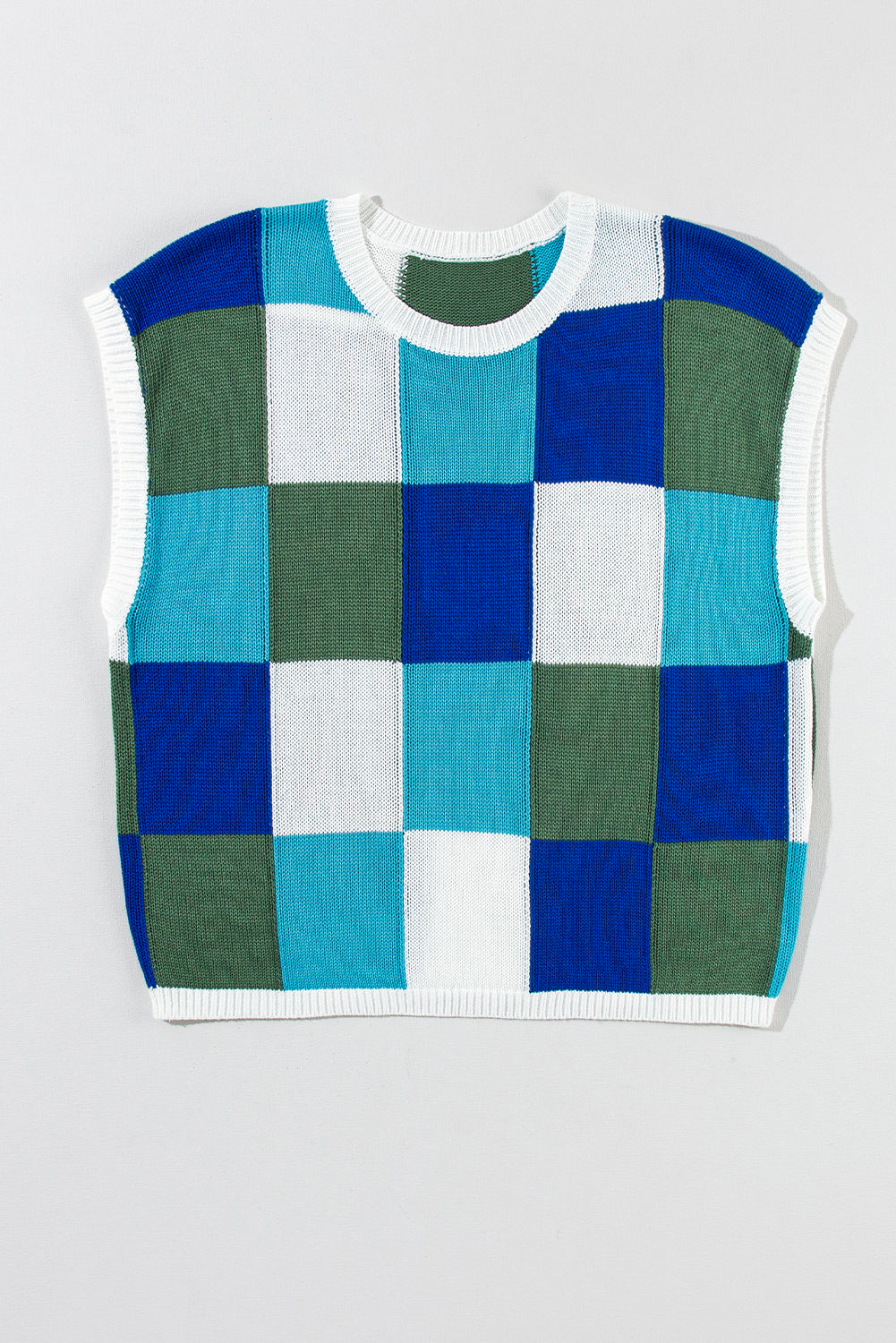 Colorblock Checker Cap Sleeve Sweater