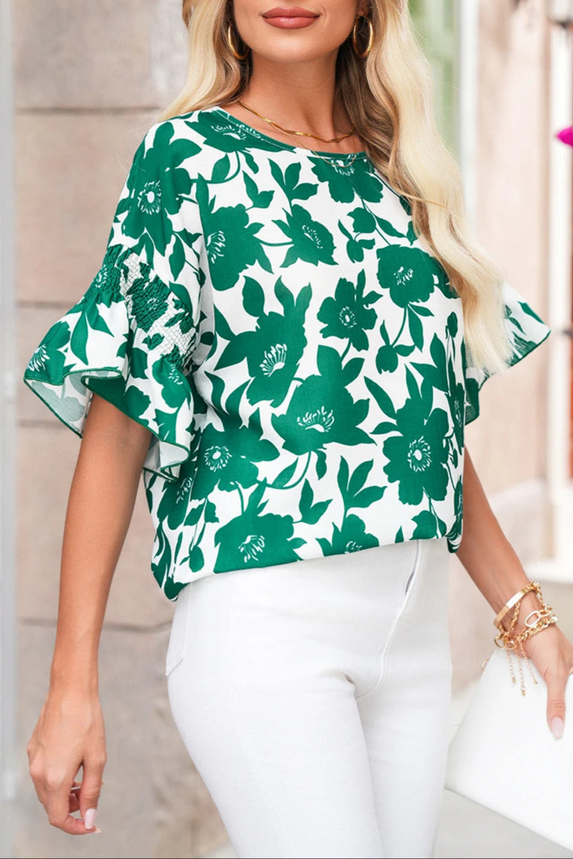 Floral Ruffle Short Sleeve Blouse