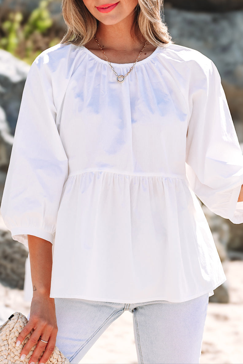 Bow Cutout Back 3/4 Sleeve Blouse