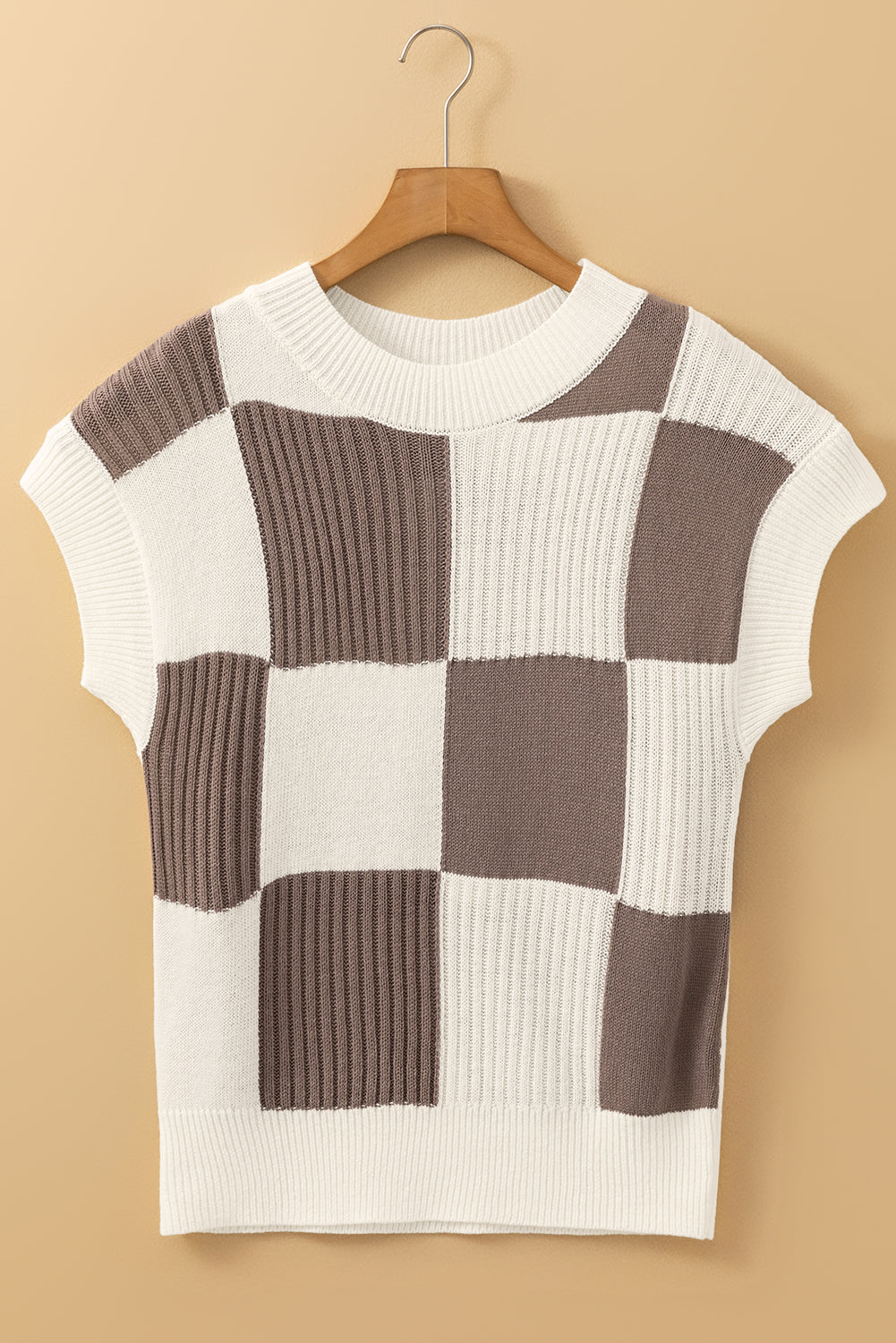 Colorblock Checker Short Sleeve Sweater
