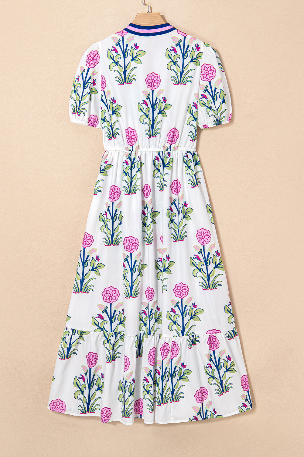 Floral Puff Sleeve V-Neck Midi Dress