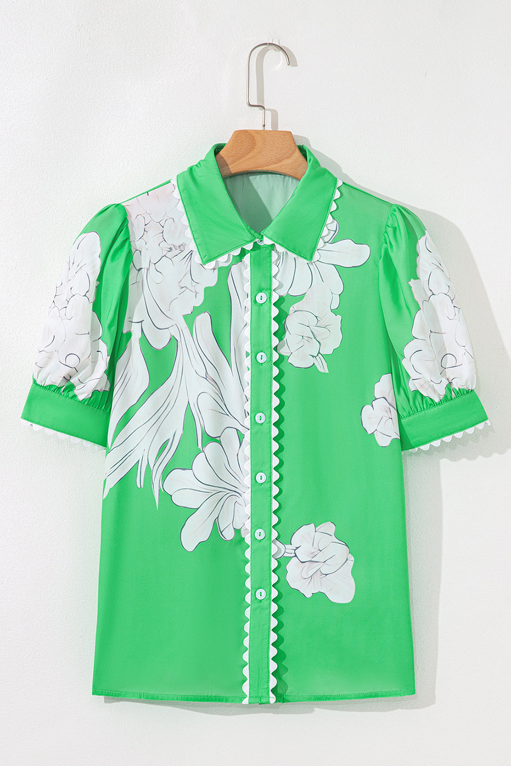 Floral Ric-Rac Puff Sleeve Shirt