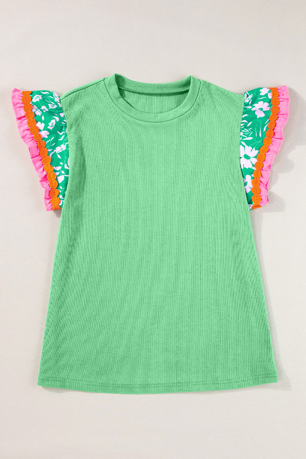 Floral Ric-Rac Contrast Short Sleeve Top