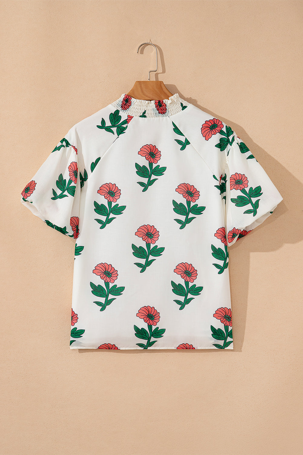 Floral Shirred Split Neck Blouse