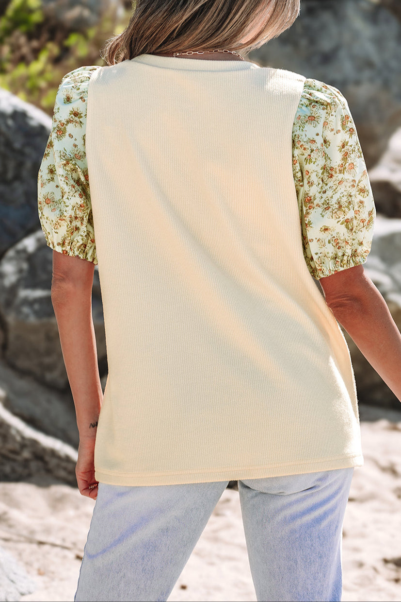 Floral Patchwork Bubble Sleeve Top