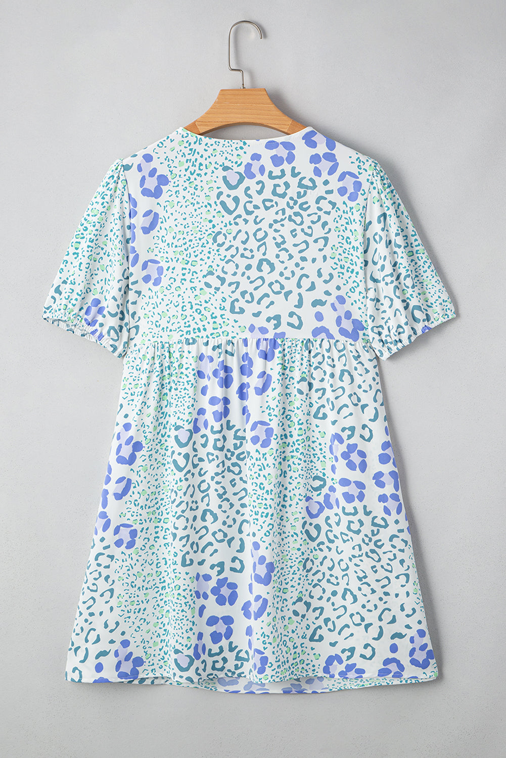 Leopard Contrast Bow Puff Sleeve Dress