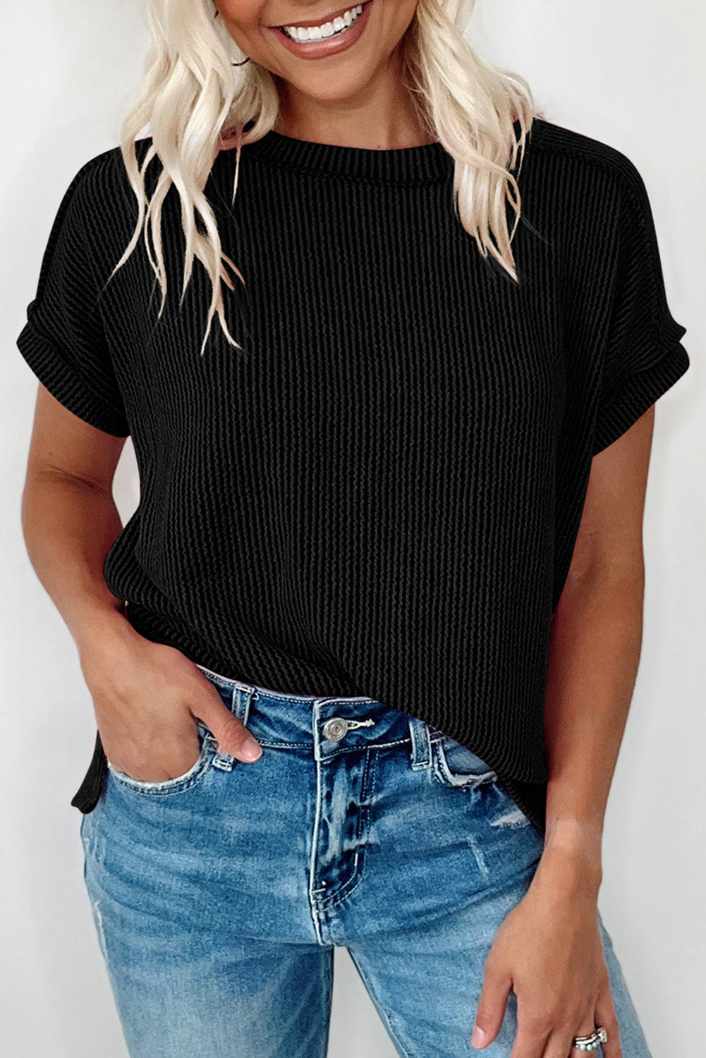 Corded Knit Reverse Seam T-Shirt