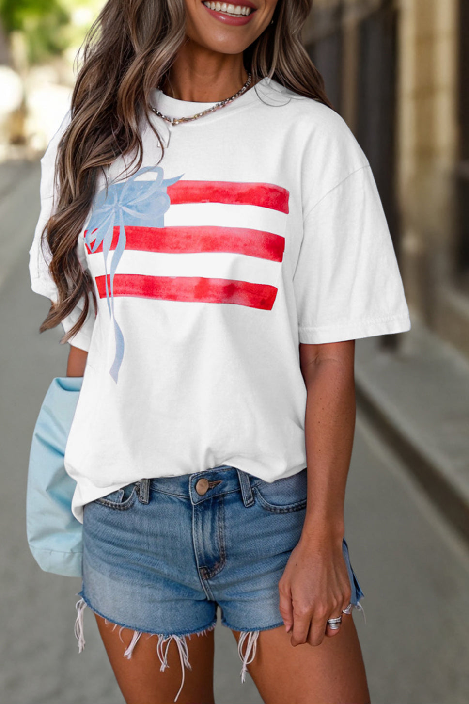 Flag Bow Crewneck Graphic Tee