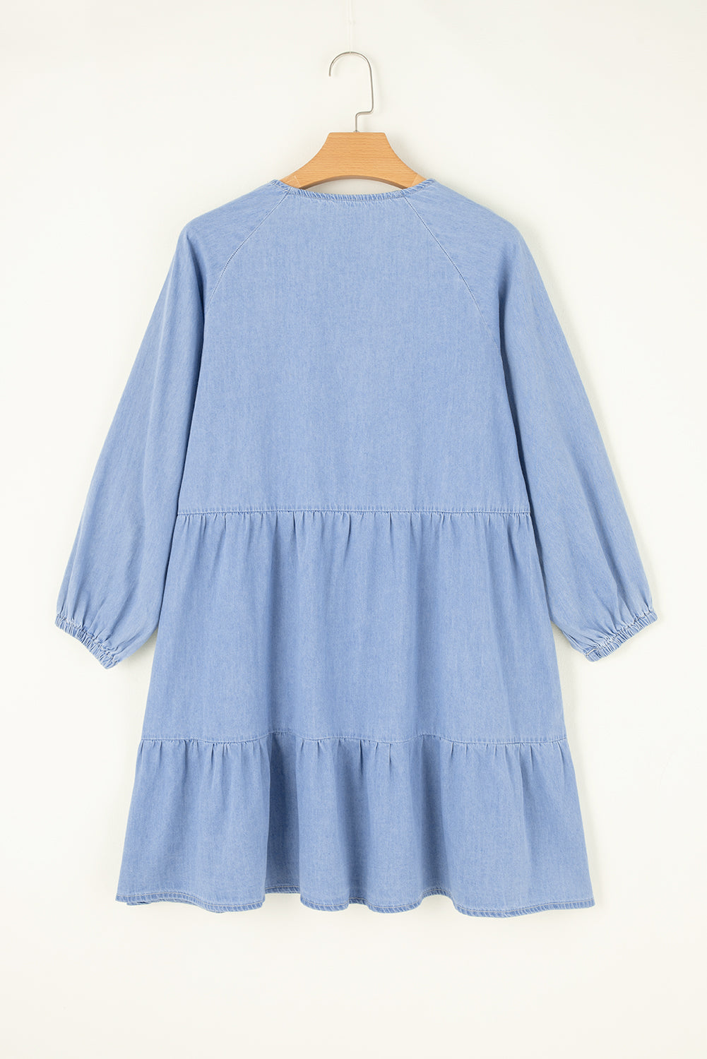 Denim Chambray Puff Sleeve Mini Dress