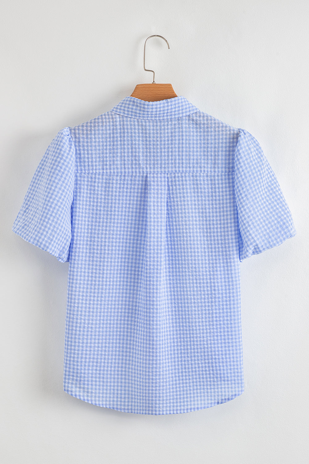 Gingham Puff Sleeve Buttoned Shirt