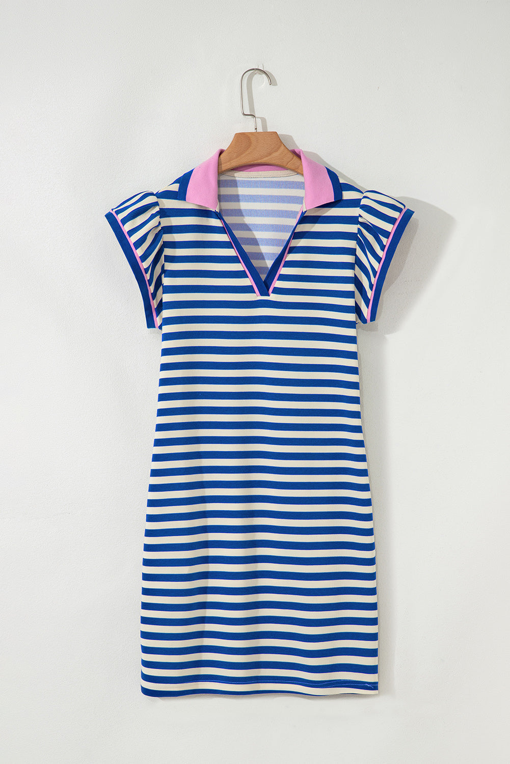Stripe Contrast Collared V-Neck Dress