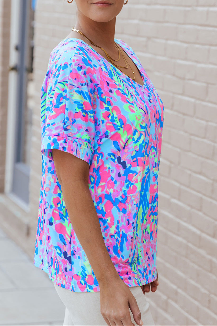 Floral Short Sleeve V-Neck Tee