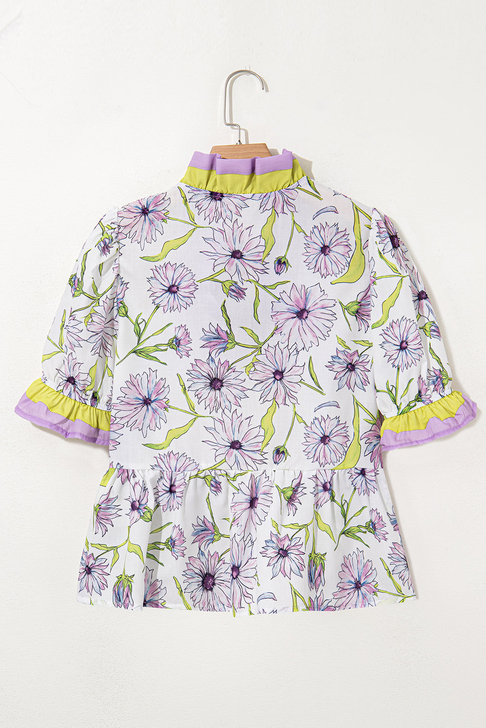 Floral Stripe Short Sleeve Peplum Blouse