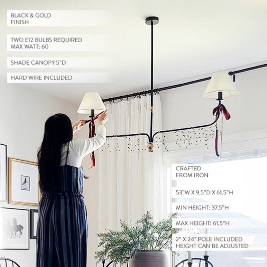 61 Inch Two Shade Linear Iron Pendant