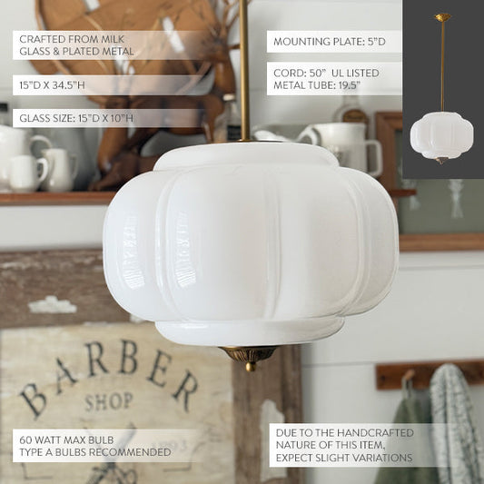 Handcrafted Bulbous Milk Glass Pendant