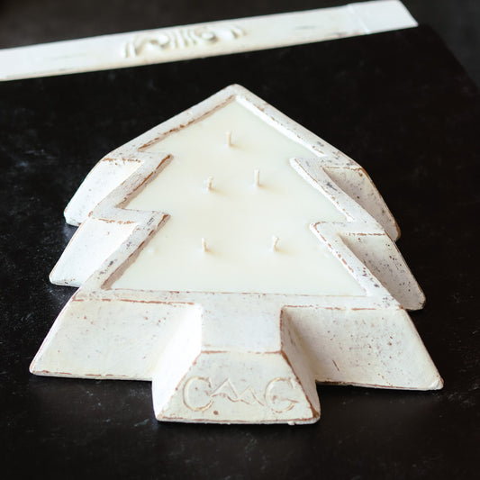 White Pottery Christmas Tree Bowl Candle - Holly Berry