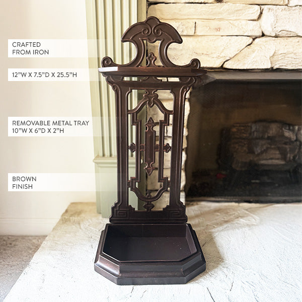 25 Inch Vintage Inspired Intricate Metal Umbrella Stand