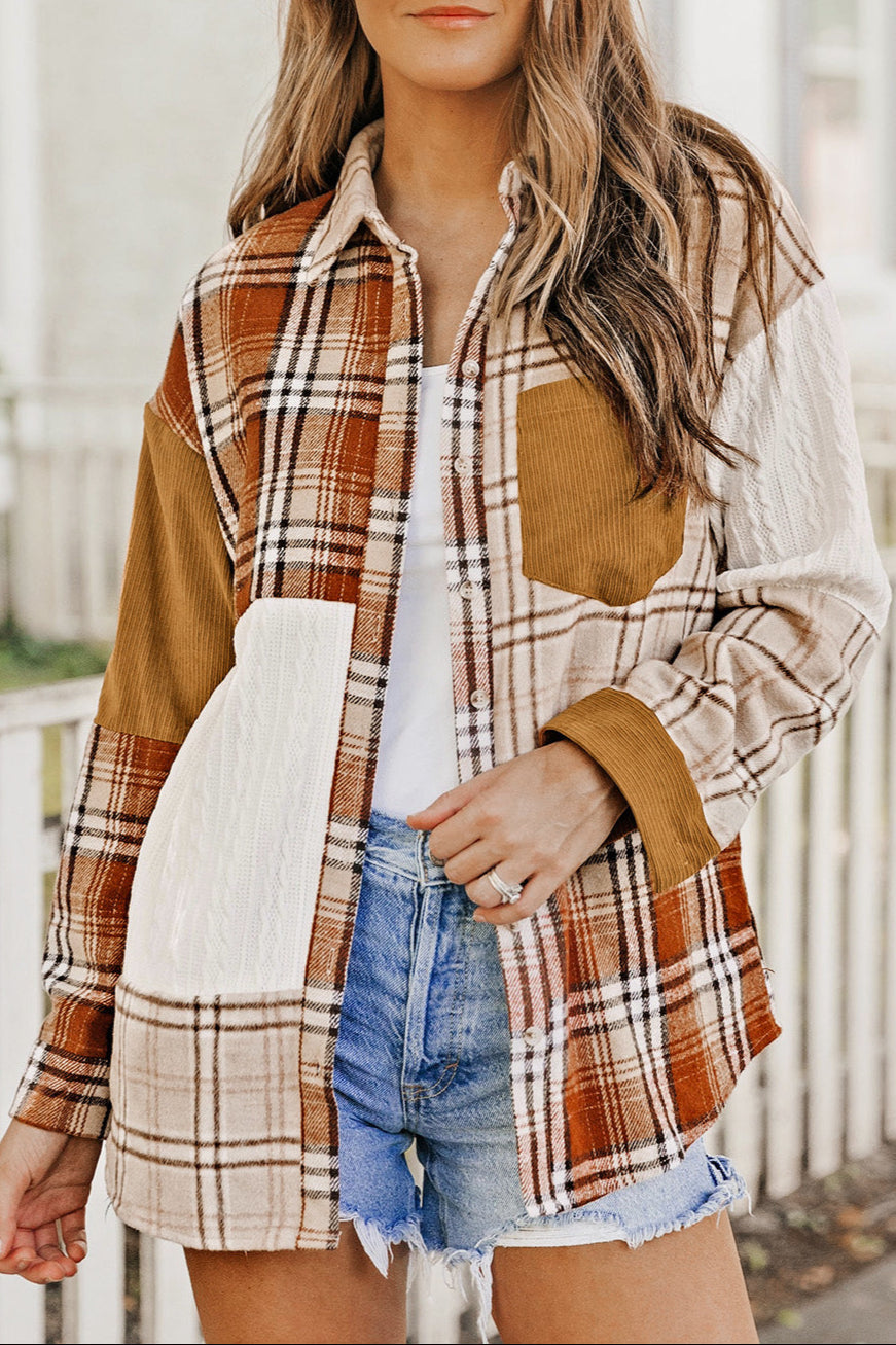 Plaid Colorblock Patchwork Shirt Jacket