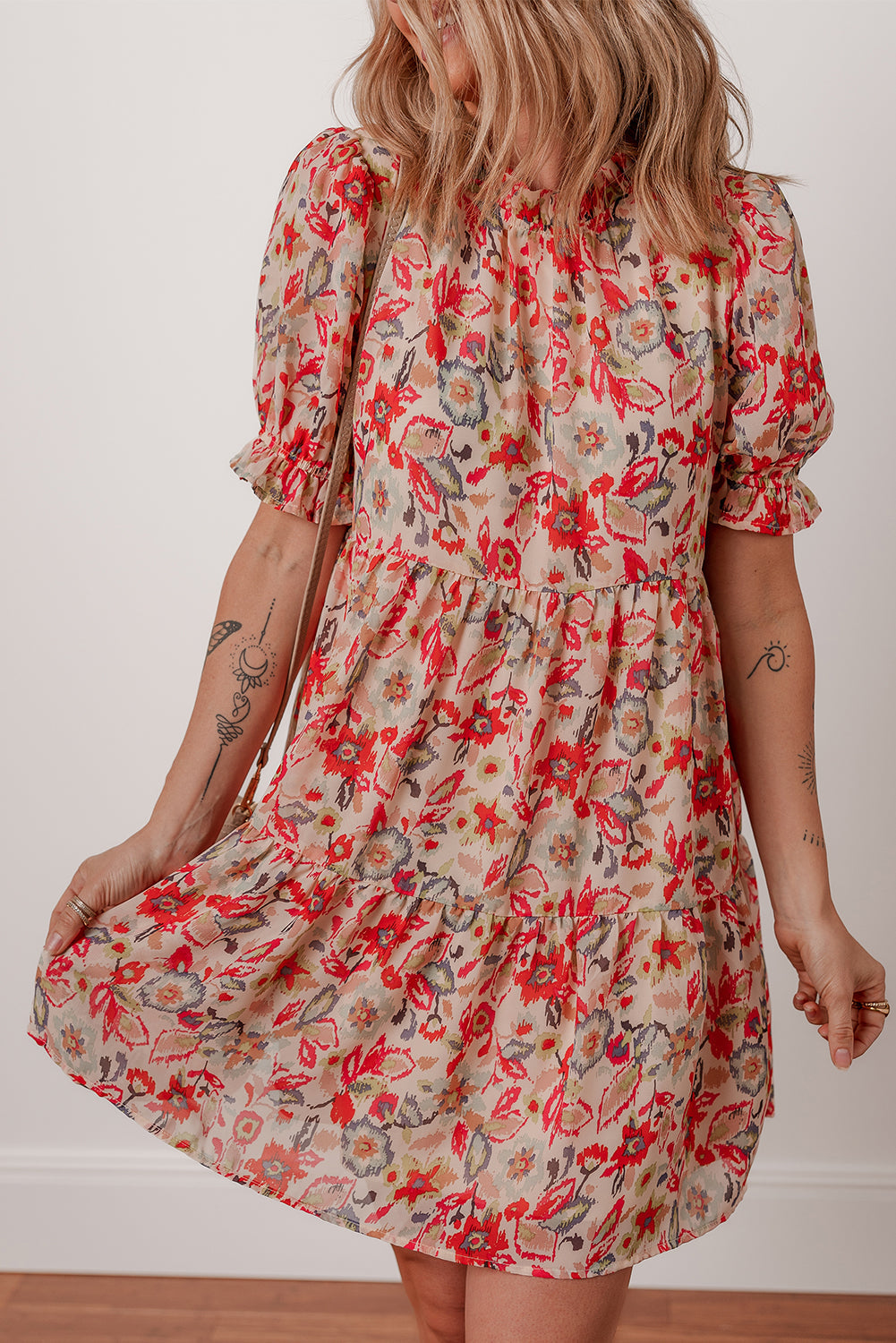 Floral Frilled Neck Mini Dress