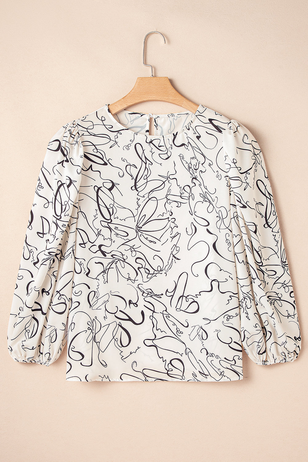 Abstract Balloon Sleeve Blouse