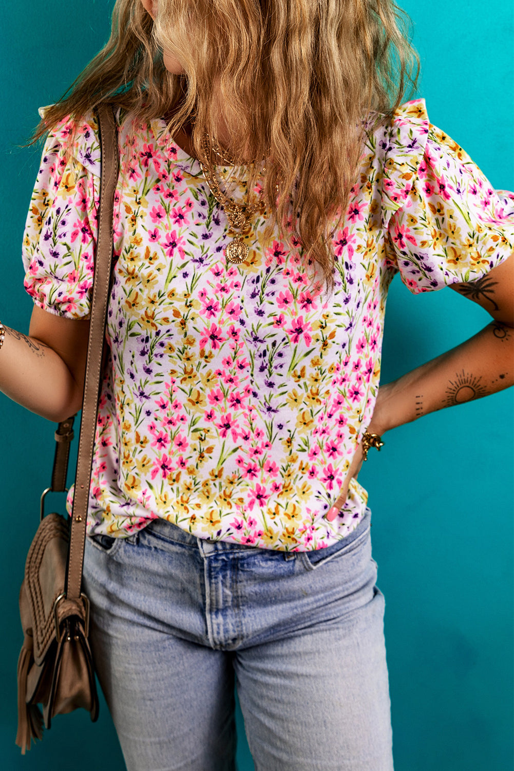 Floral Ruffle Puff Sleeve Blouse