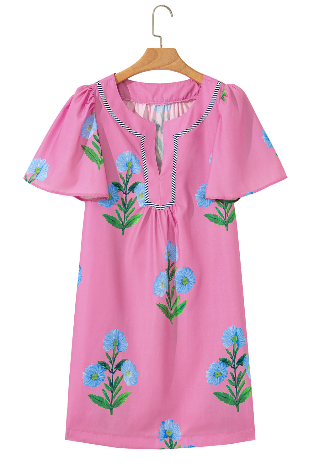 Floral Split Neck Mini Dress