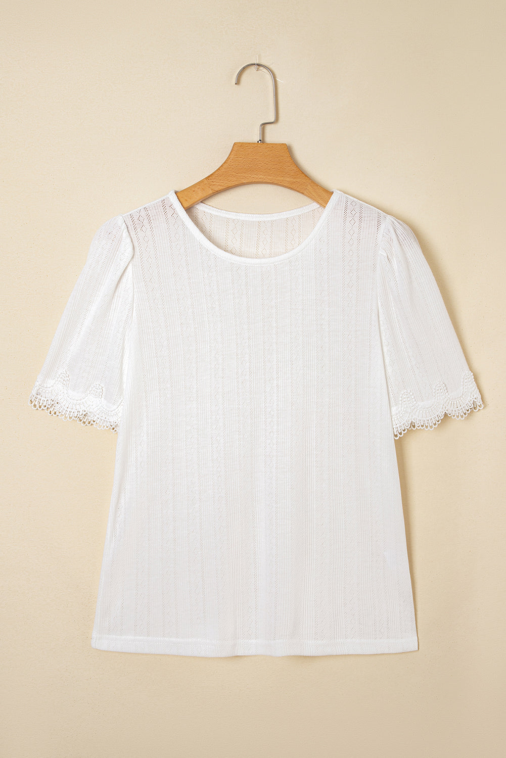 Lace Trim Textured T-Shirt