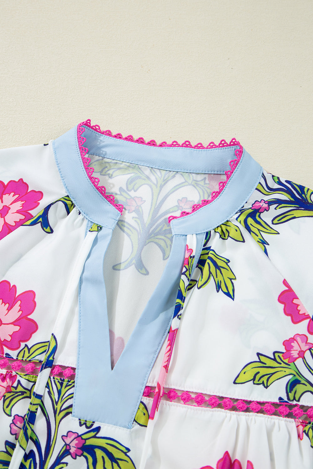 Plus Size Floral Contrast V-Neck Blouse
