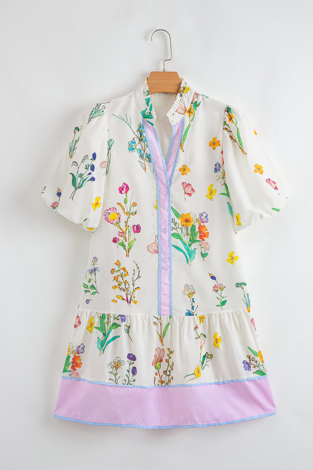 Floral Stripe Patchwork Short Sleeve Dress